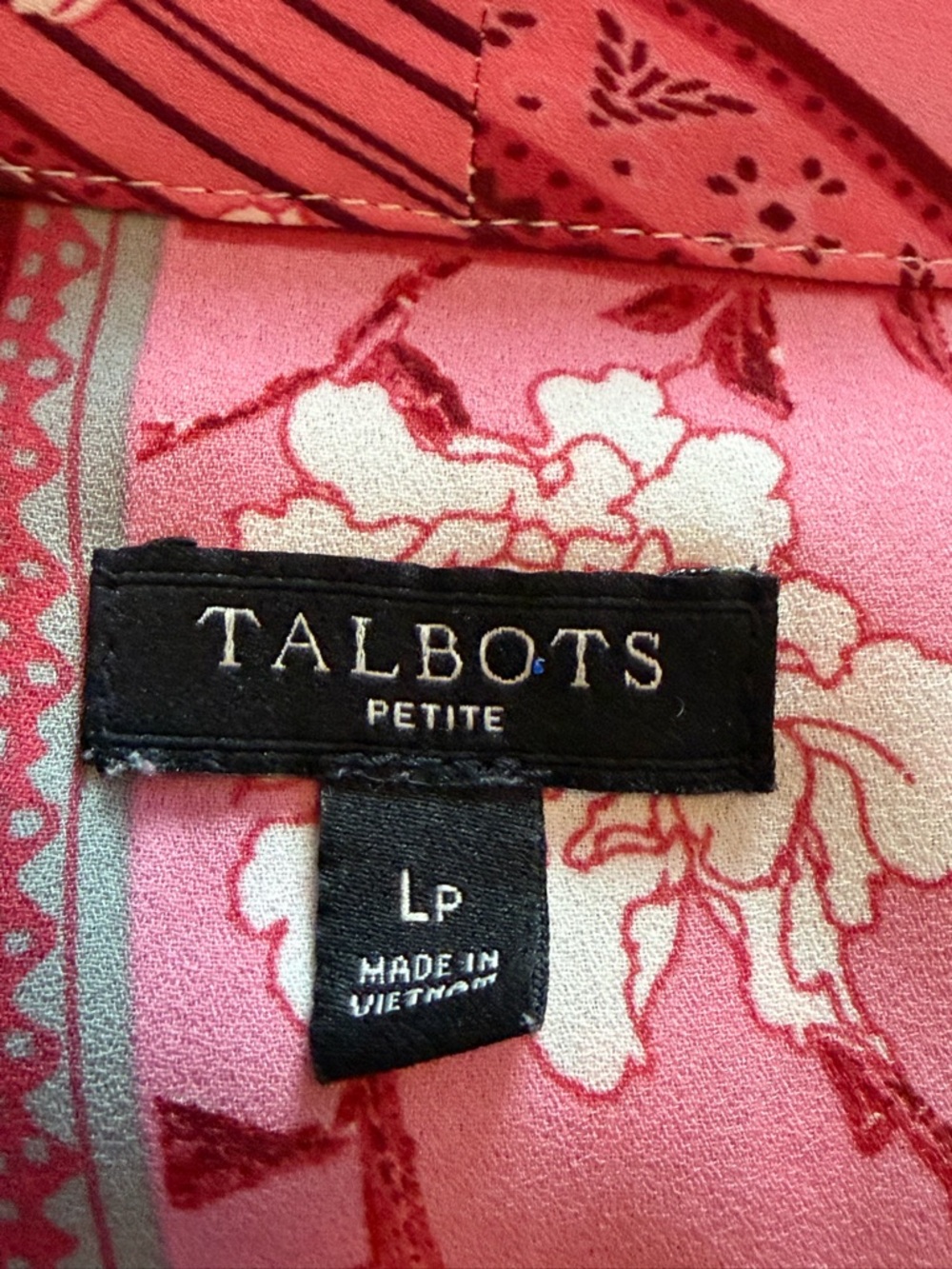 #604 Talbots BoNo Beautiful Pink Floral Patchwork Tie-Neck Blouse - Picture 11 of 12